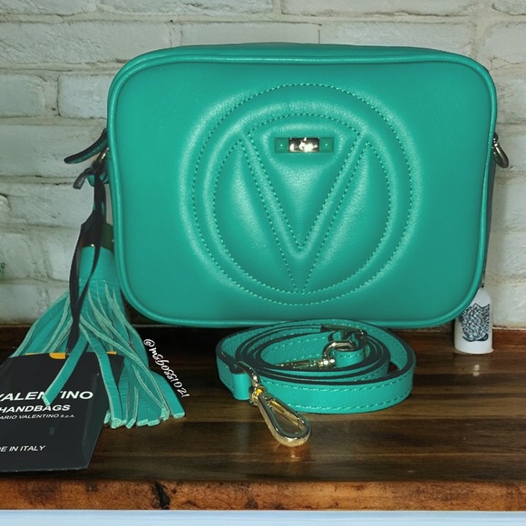 Mario Valentino Mia Leather Crossbody in Peacock Green NWT